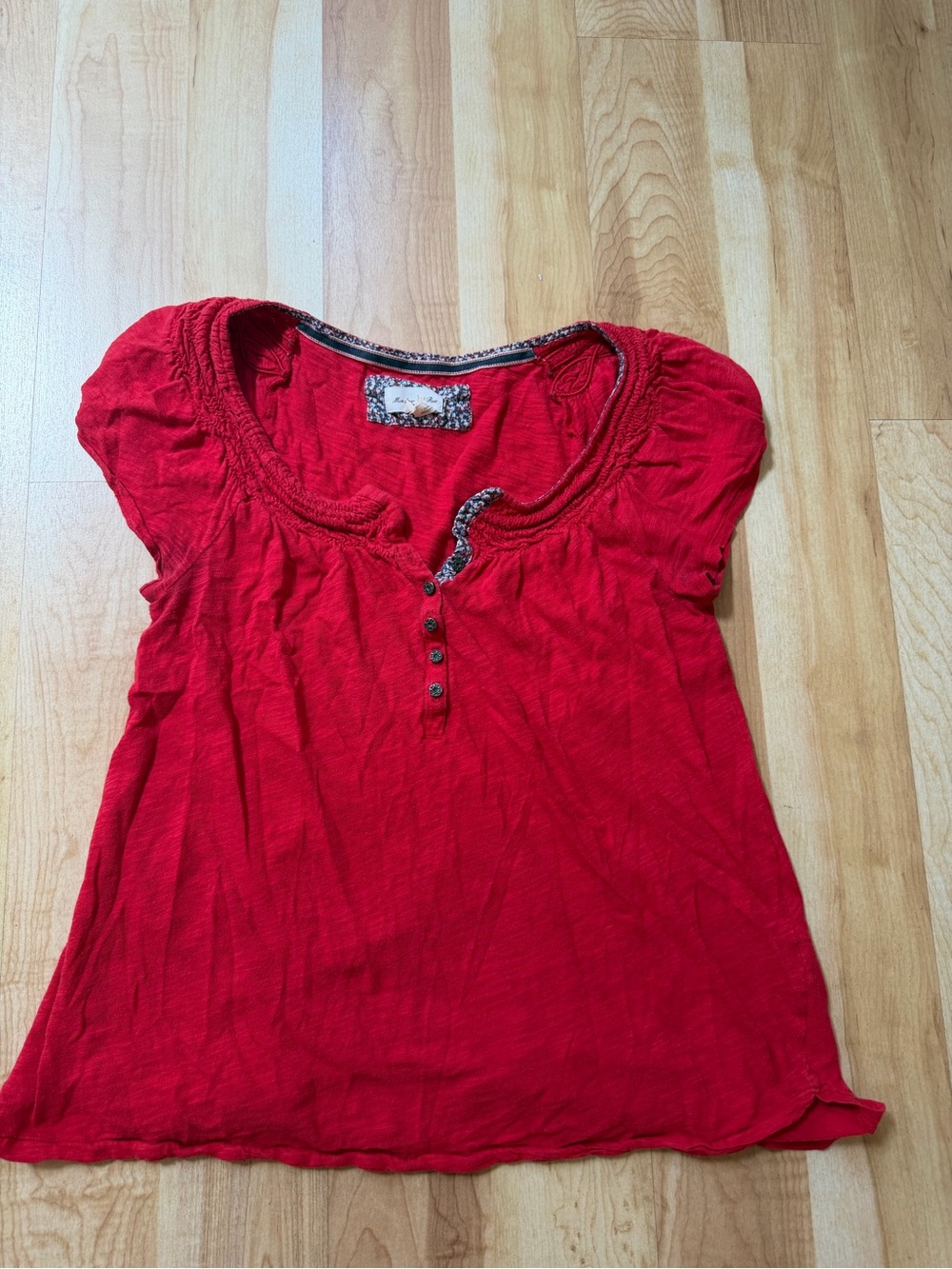 Meadow Rue Women’s Red Short-Sleeve Button Henley Top Anthropologie